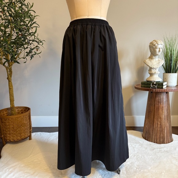 Zara Dresses & Skirts - Zara Black Long Full Maxi Skirt Elastic Waist Pockets Taffeta Minimal S